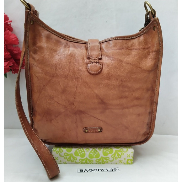 Frye Brown Tan Leather Front Pocket Zipper Closure Crossbody Bag - Picture 2 of 16